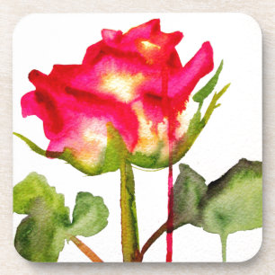 Hybrid Tee Rose Aquarell Moderne Blume Kunst Getränkeuntersetzer