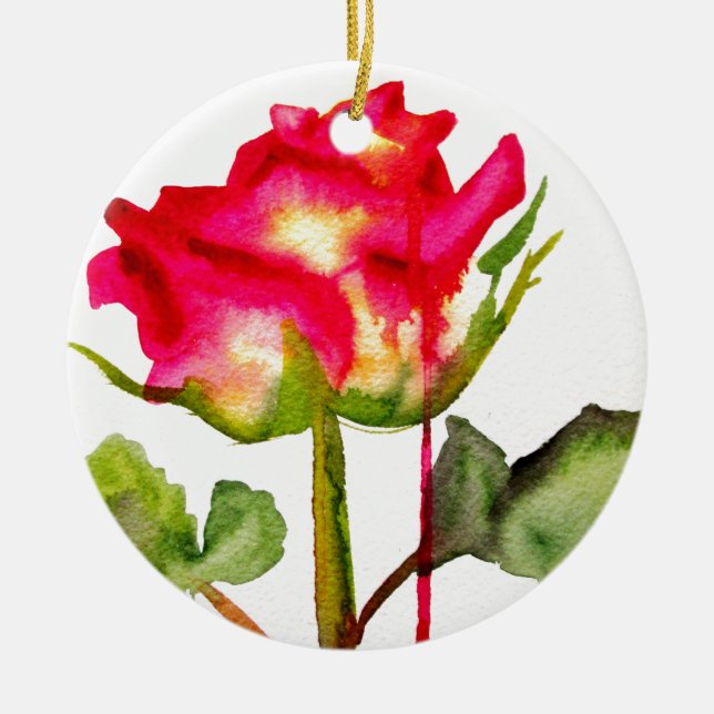 Hybrid Tee Rose Aquarell Moderne Blume Kunst Keramik Ornament (Vorne)
