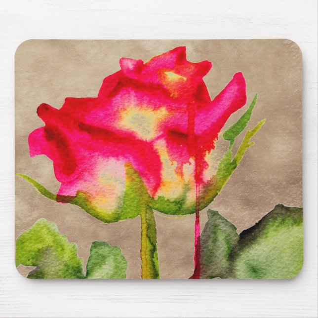 Hybrid Tee Rose Aquarell Moderne Blume Kunst Mousepad (Vorne)