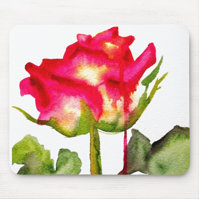 Hybrid Tee Rose Aquarell Moderne Blume Kunst Mousepad (Vorne)
