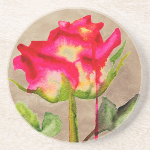 Hybrid Tee Rose Aquarell Moderne Blume Kunst Sandstein Untersetzer