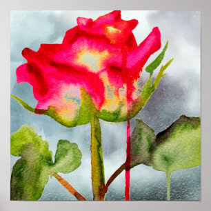 Hybrid Tee Rose Pop Aquarell Moderne Blume Poster