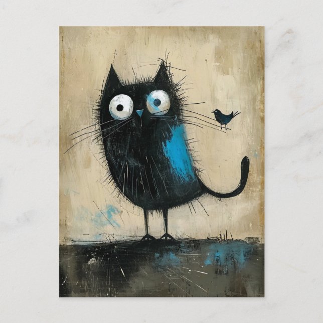 Hybride Kreatur auf Katze und Vogel Postkarte (Vorderseite)