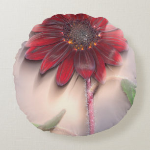 Hybride-Sonnenblume im Wind wehend Rundes Kissen