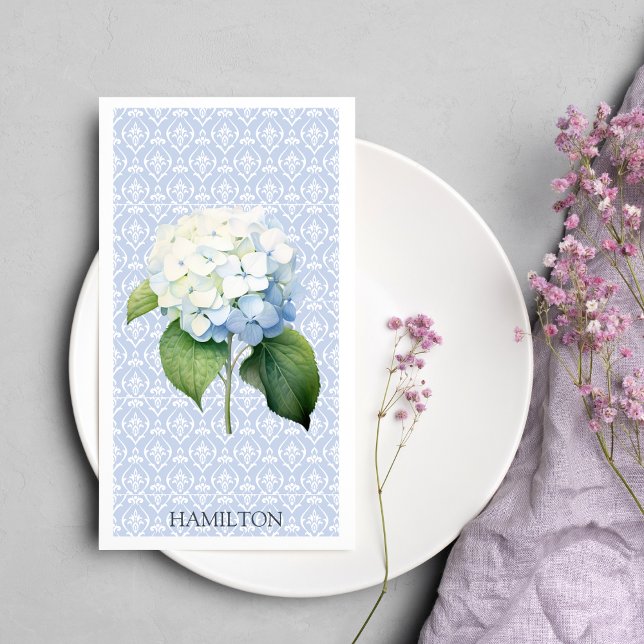 Hydangea Blue Damask Personalisiertes Gästetuch Serviette (Von Creator hochgeladen)