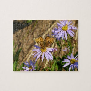Hydaspe Fritillary auf violetten Aster-Blüten Puzzle