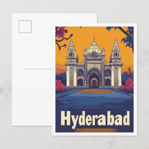 Hyderabad India Art Vintage Travel Illustration Postkarte