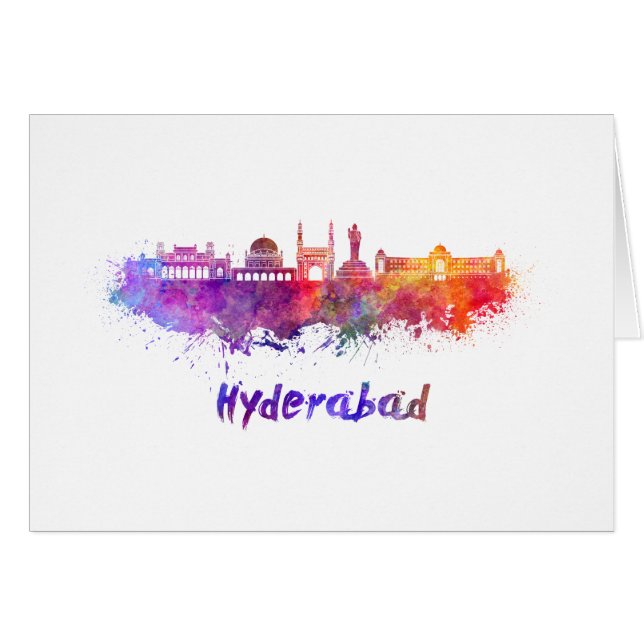 Hyderabad-Skyline in Aquarellfarbe (Vorderseite (Horizontal))