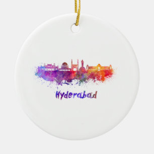 Hyderabad-Skyline in Aquarellfarbe Keramikornament