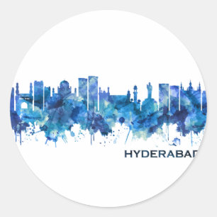 Hyderabad Telangana Skyline Blue Runder Aufkleber