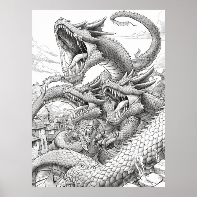 Hydra Coloring Book Page - Giant Snake Creature Poster (Vorne)