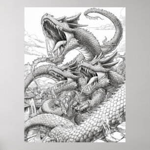 Hydra Coloring Book Page - Mythische Kreatur Illus Poster