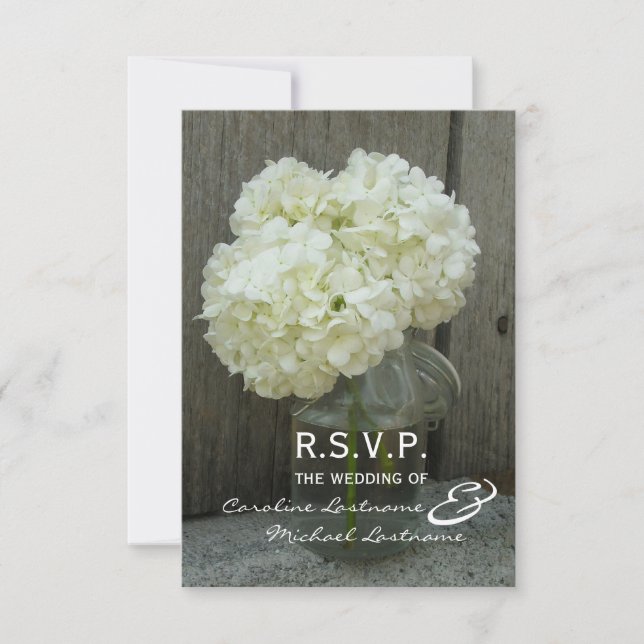 Hydrange & Barnwood Wedding RSVP Karte (Vorderseite)