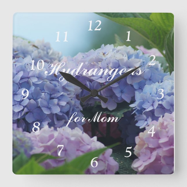 Hydrangea 2385 Clock- customize or personalize Quadratische Wanduhr (Vorderseite)