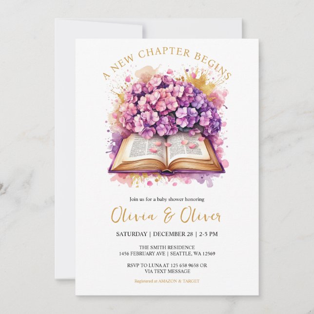 Hydrangea "A New Chapter Begins" Kinderdusche Einladung (Vorderseite)