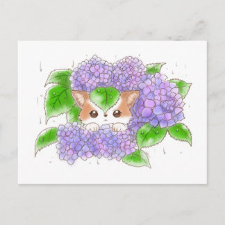 Hydrangea and Mochi Rainy Day Postcard by Amy C Postkarte