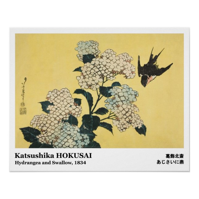 Hydrangea and Swallow by Hokusai Poster (Vorderseite)