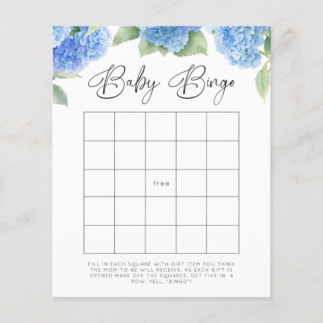 Hydrangea Baby Bingo Baby Showspiele (Vorderseite)