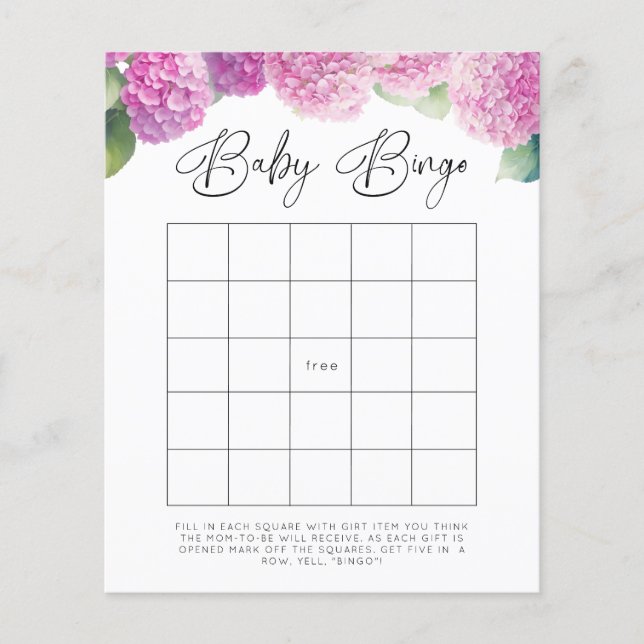 Hydrangea Baby Shower Baby Bingo Game (Vorderseite)
