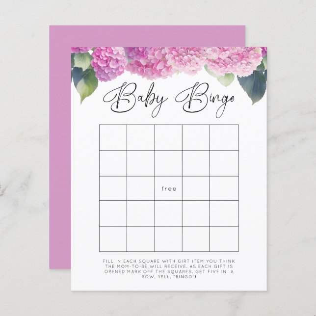 Hydrangea Baby Shower Baby Bingo Games (Vorne/Hinten)