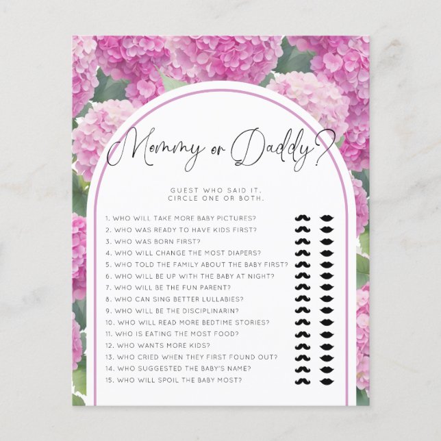 Hydrangea Baby Shower Mommy oder Daddy Games (Vorderseite)