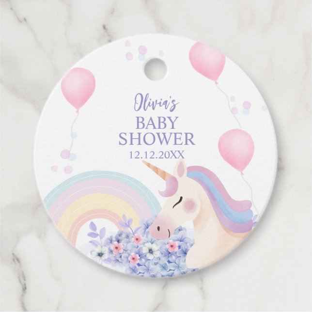 Hydrangea Balloon Rainbow Unicorn Babydusche Geschenkanhänger (Vorderseite)