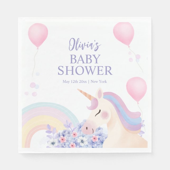 Hydrangea Balloon Rainbow Unicorn Babydusche Serviette (Vorderseite)