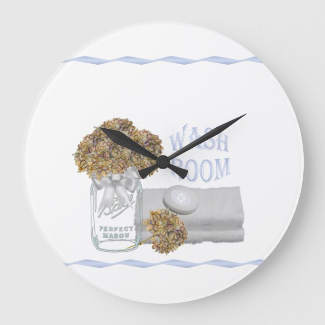 Hydrangea Bathroom Wall Clock Große Wanduhr (Vorderseite)