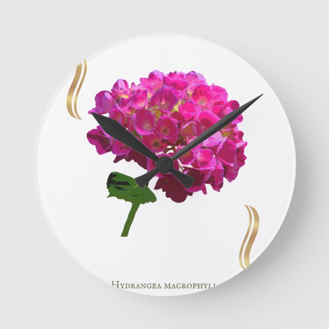 Hydrangea Bloom – Vintage Botanical Fuchsia Runde Wanduhr (Vorderseite)