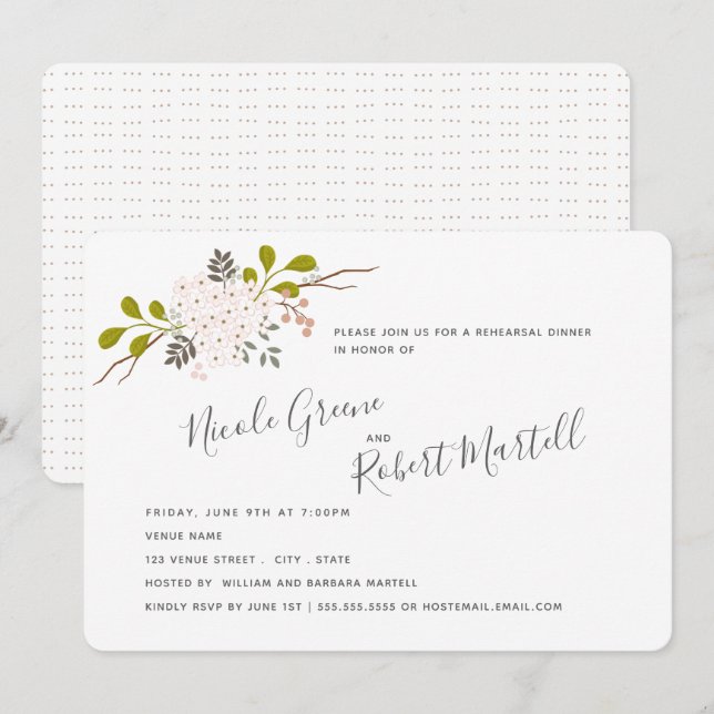Hydrangea Blooms Botanische Probe Abendessen Einladung (Vorne/Hinten)