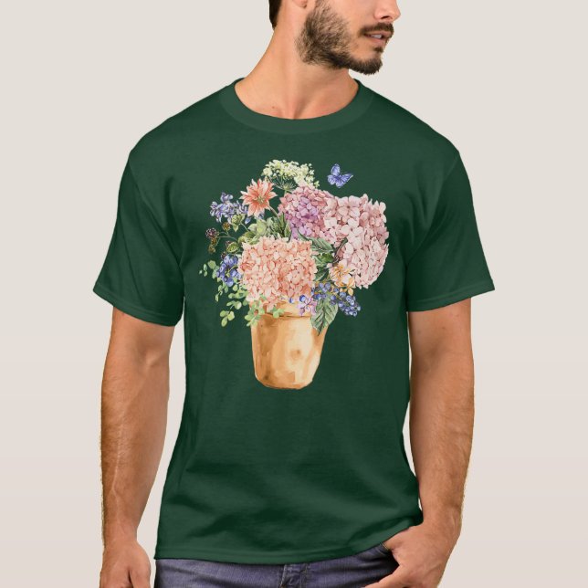 Hydrangea Blooms Bouquet Floral Spring Summer T-Shirt (Vorderseite)