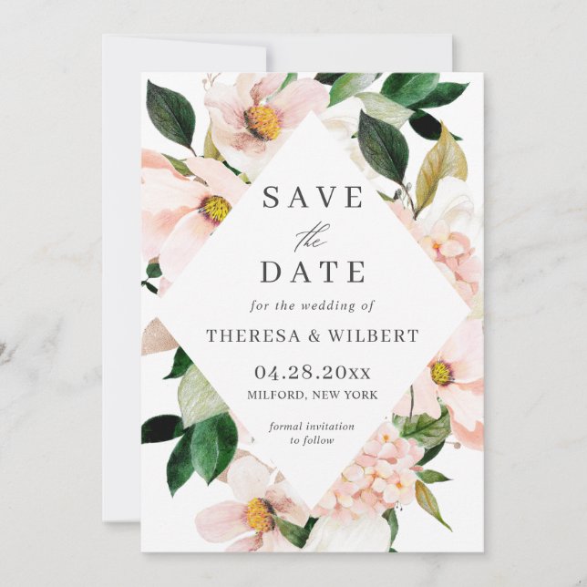 Hydrangea Blossom Blush Pink Blumenzehen Save The Date (Vorderseite)