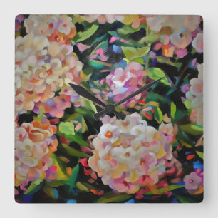 Hydrangea Blossom Dekorative Blumenart Rosa Quadratische Wanduhr