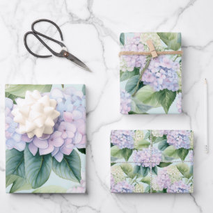 Hydrangea Blossoms Lilac Blauer Creme Blumenmuster Geschenkpapier Set