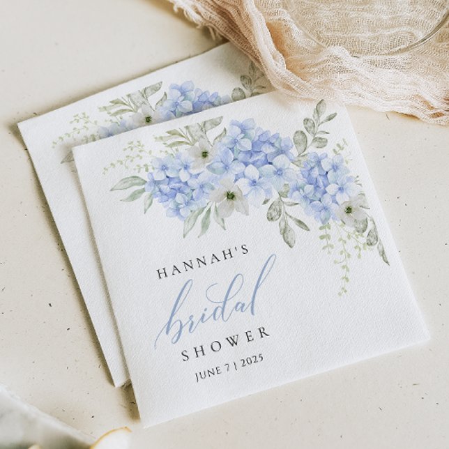 Hydrangea Blue Floral Brautparty Paper Napkin Serviette (Von Creator hochgeladen)