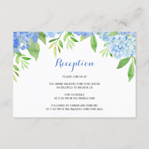 Hydrangea Blue Floral Hochzeitsempfang Begleitkarte