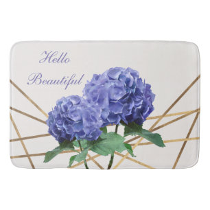 Hydrangea Blue Flowers & Gold Floral Chic Spring Badematte