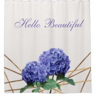 Hydrangea Blue Flowers & Gold Floral Chic Spring Duschvorhang