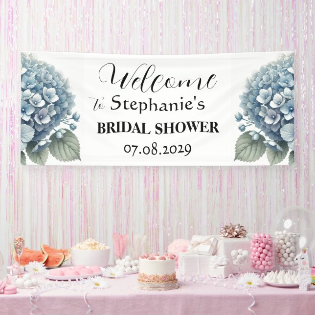 Hydrangea Blue Flowers Rustisches Brautparty Banner (Party)