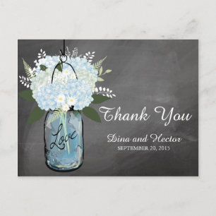 Hydrangea Blue Mason Jar Chalkboard Vielen Dank Postkarte