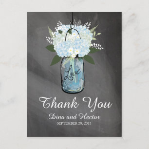 Hydrangea Blue Mason Jar Chalkboard   Vielen Dank Postkarte