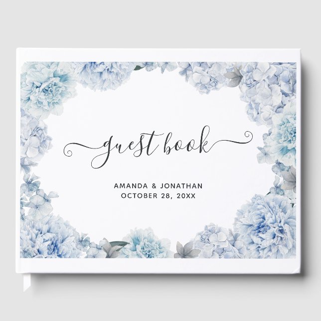 Hydrangea Blue und Light Lavender Wedding Guest Bo Gästebuch (Vorderseite)