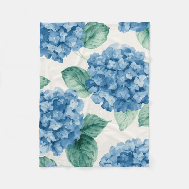 Hydrangea Blues Floral Watercolor Botanical Blooms Fleecedecke (Vorderseite)