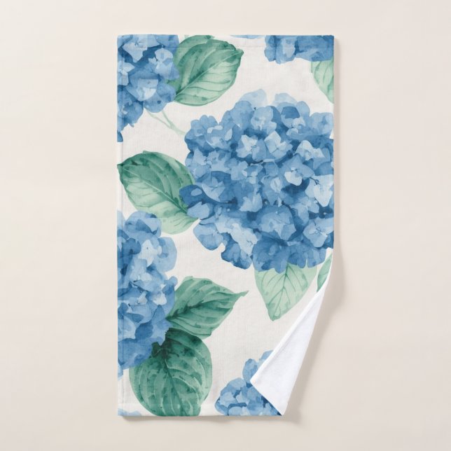 Hydrangea Blues Floral Watercolor Botanical Blooms Handtuch (Handtuch)