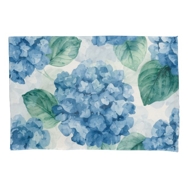 Hydrangea Blues Floral Watercolor Botanical Blooms Kissenbezug (Vorderseite)