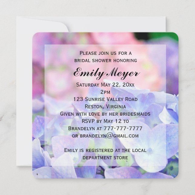 Hydrangea Blume Bridal Dusche Einladung (Vorderseite)