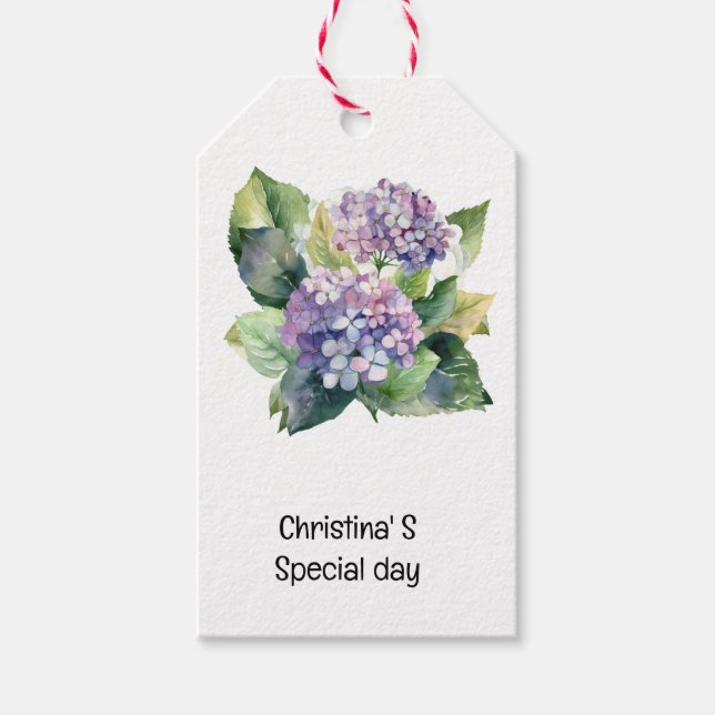 Hydrangea Blume Flora Liebhaber der Wasserfarbe Geschenkanhänger (Vorderseite)