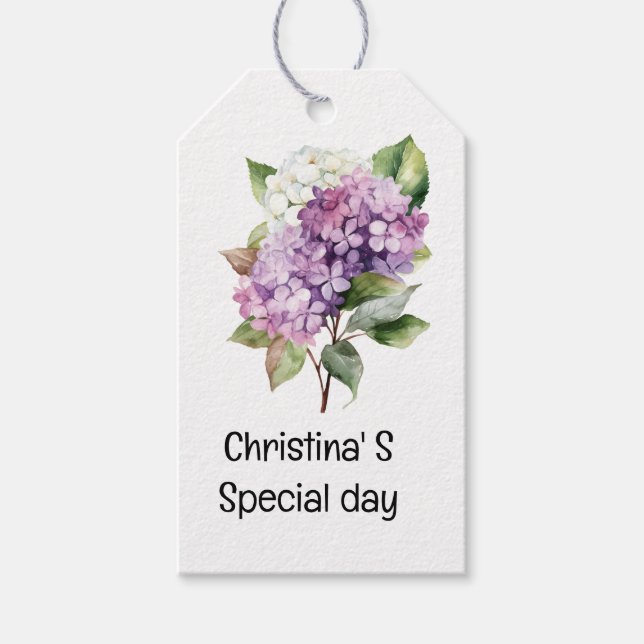 Hydrangea Blume Flora Liebhaber der Wasserfarbe Geschenkanhänger (Vorderseite)