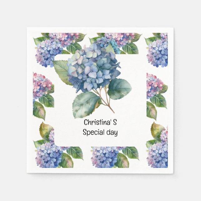 Hydrangea Blume Flora Liebhaber der Wasserfarbe Serviette (Vorderseite)