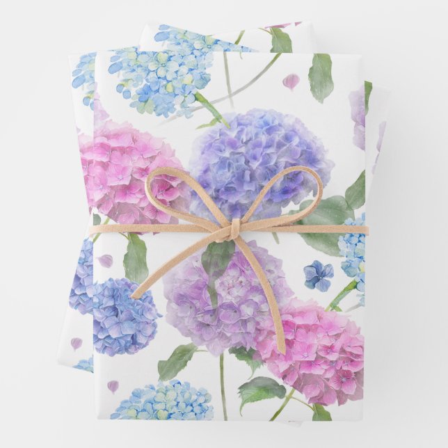 Hydrangea-Blume für Wasserfarben Geschenkpapier Set (Beispiel)